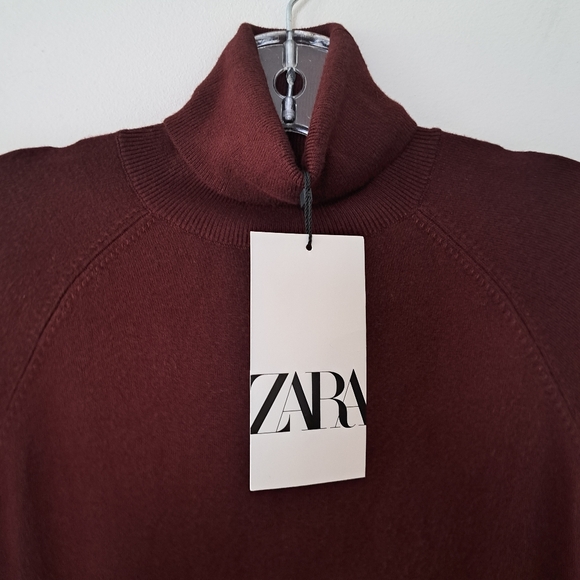 NWT Zara Brown Turtleneck Sweater with Ribbed Design - Picture 5 of 9